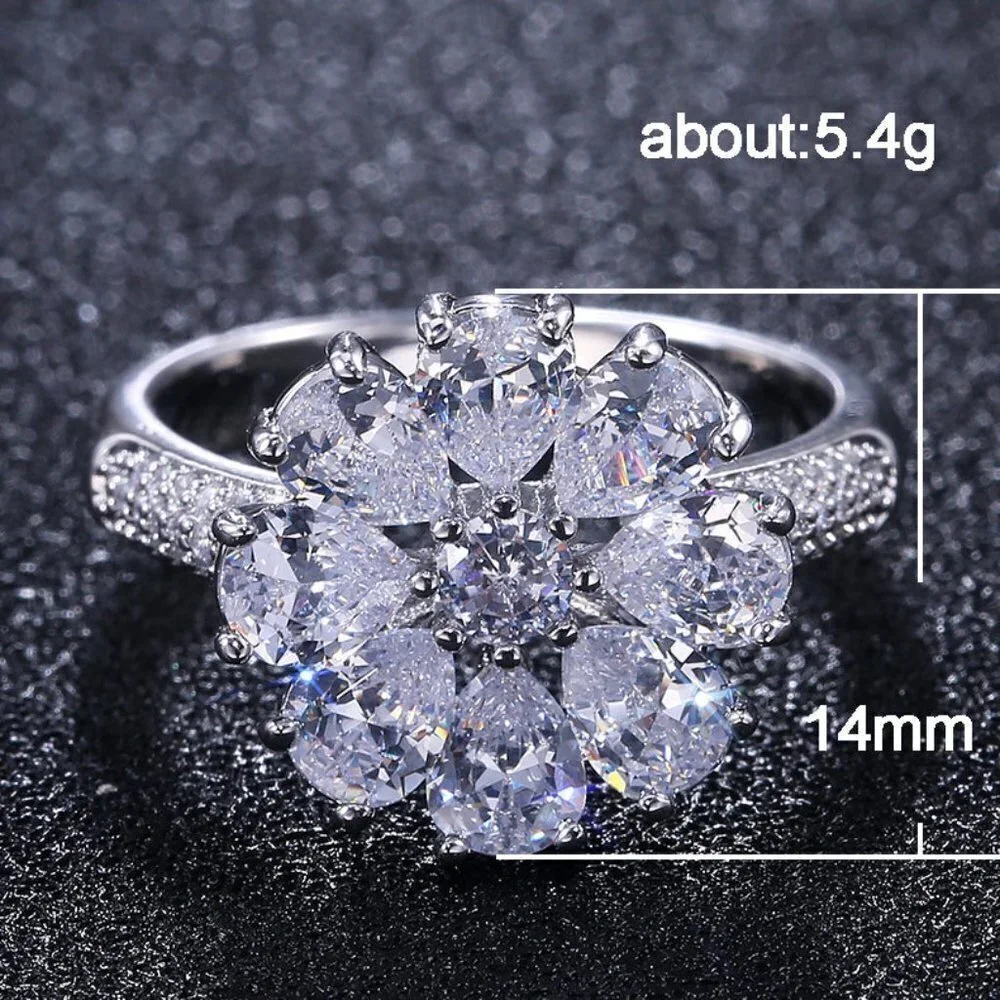 🎊 925 Silver Plated Beautiful White Flower CZ Wedding Ring, FB16FA1132